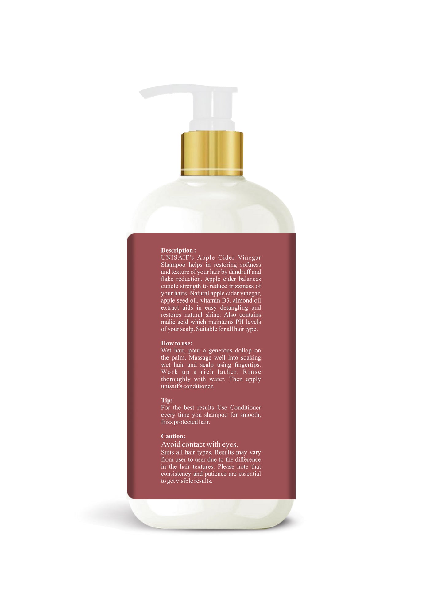 Apple Cider Vinegar Organic Shampoo (300ml) Anti-Dandruff |Smoothening | Silkyness| Natural Shine | NO SULPHATE NO PARABEN