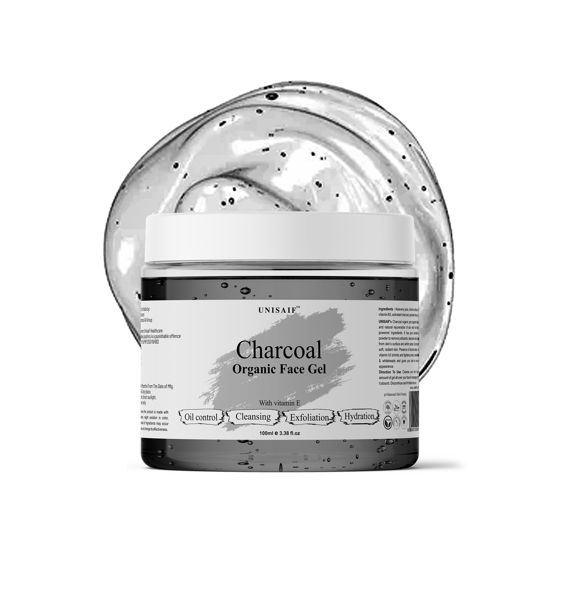Charcoal Organic Facial Gel (100g) With Vitamin E | Oil Control| Cleansing| Exfoliation| Hydration| NO PARABEN