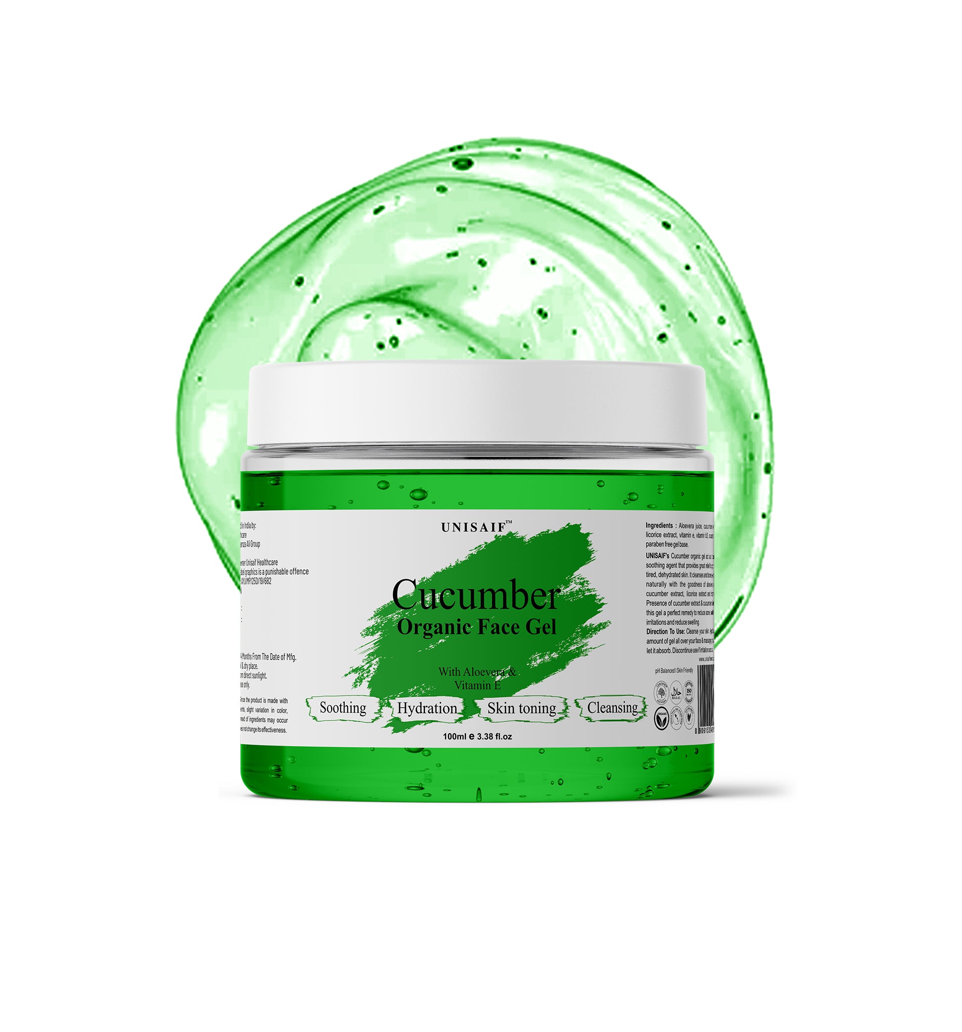 Cucumber Organic Facial Gel (100g) With Vitamin E| Acne prevention| Hydrating| Skin Toning| Cleansing| NO PARABEN