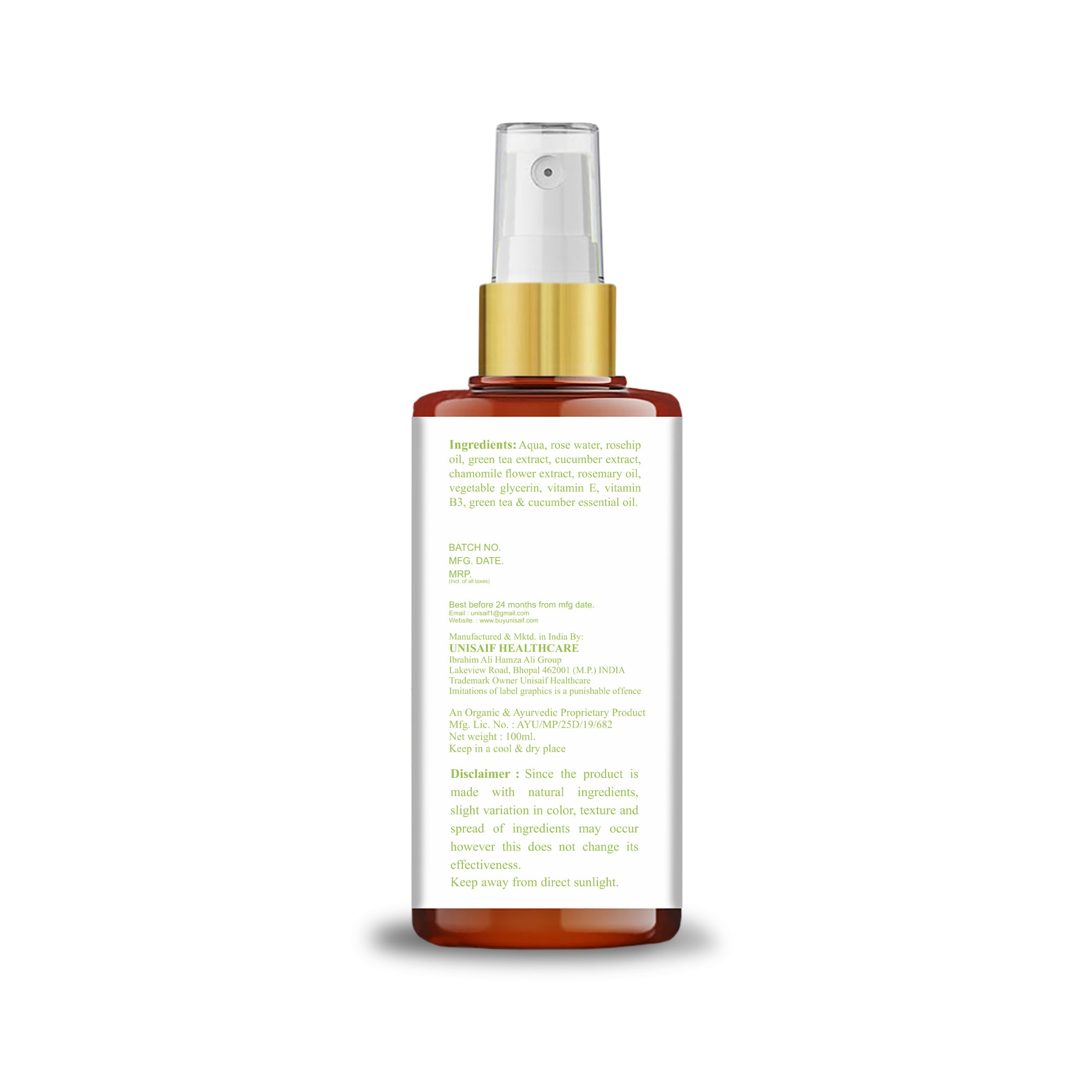 Green Tea & Cucumber Toner (100ml) With Green Tea Extract |Soothing | Unclog Pores| Hydration