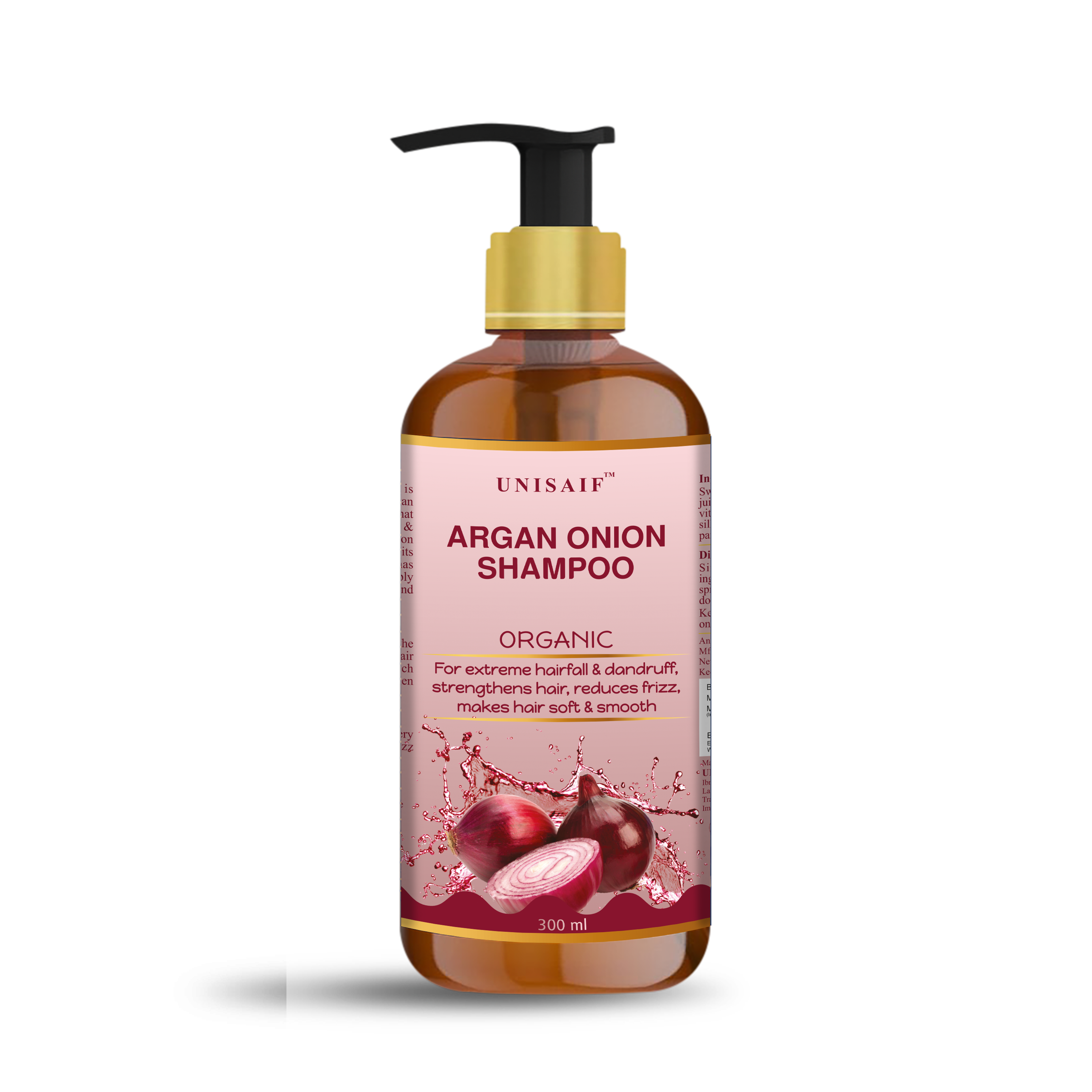 Argan Onion Organic Shampoo (300 ml) For Extreme Hairfall & Dandruff |SULPHATE FREE| PARABEN FREE