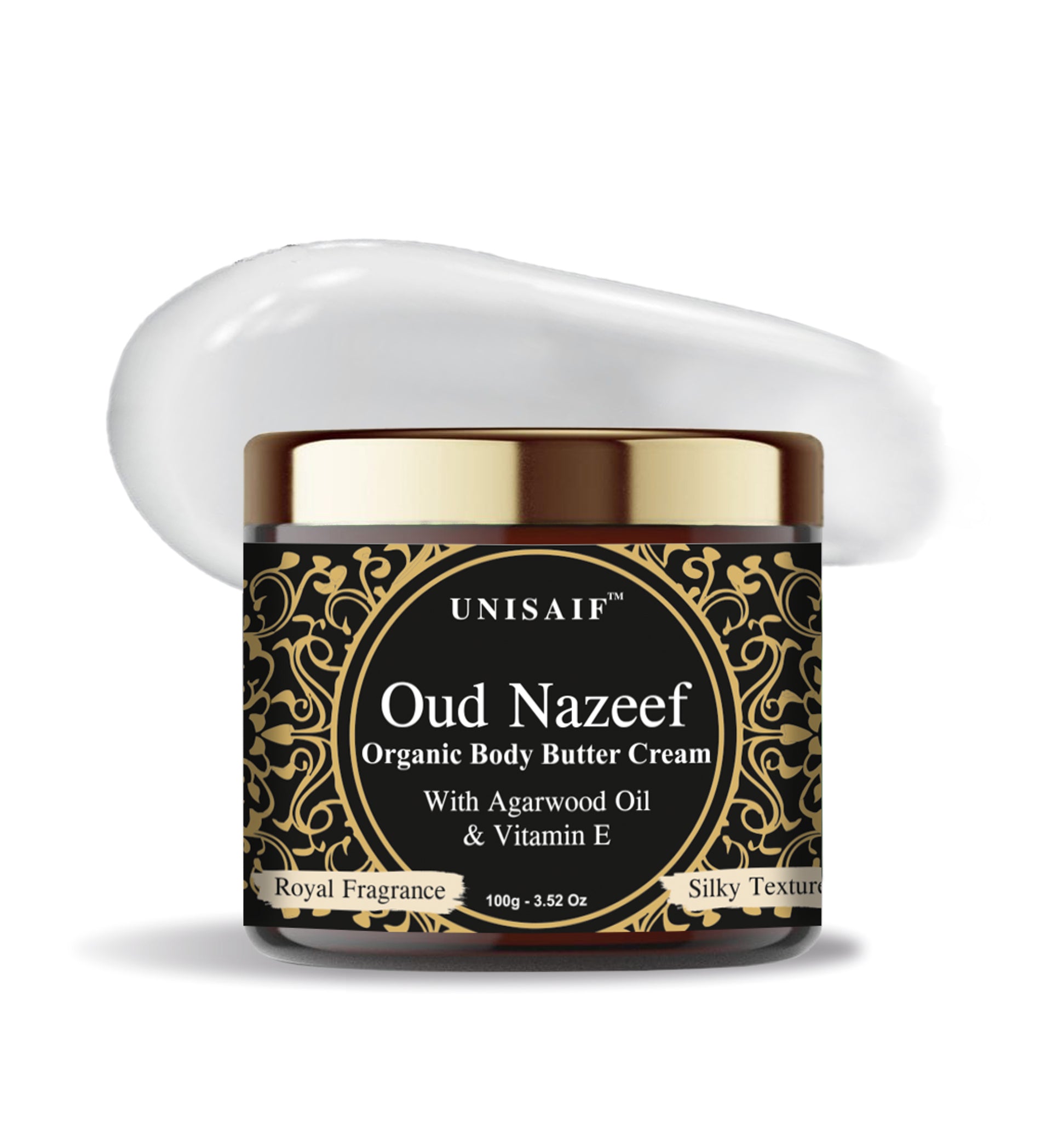 Oud Nazeef Organic Body Butter Cream (100g) With Agarwood Oil, Vitamin E |Skin Dryness| Moisturization| Soothing Effect