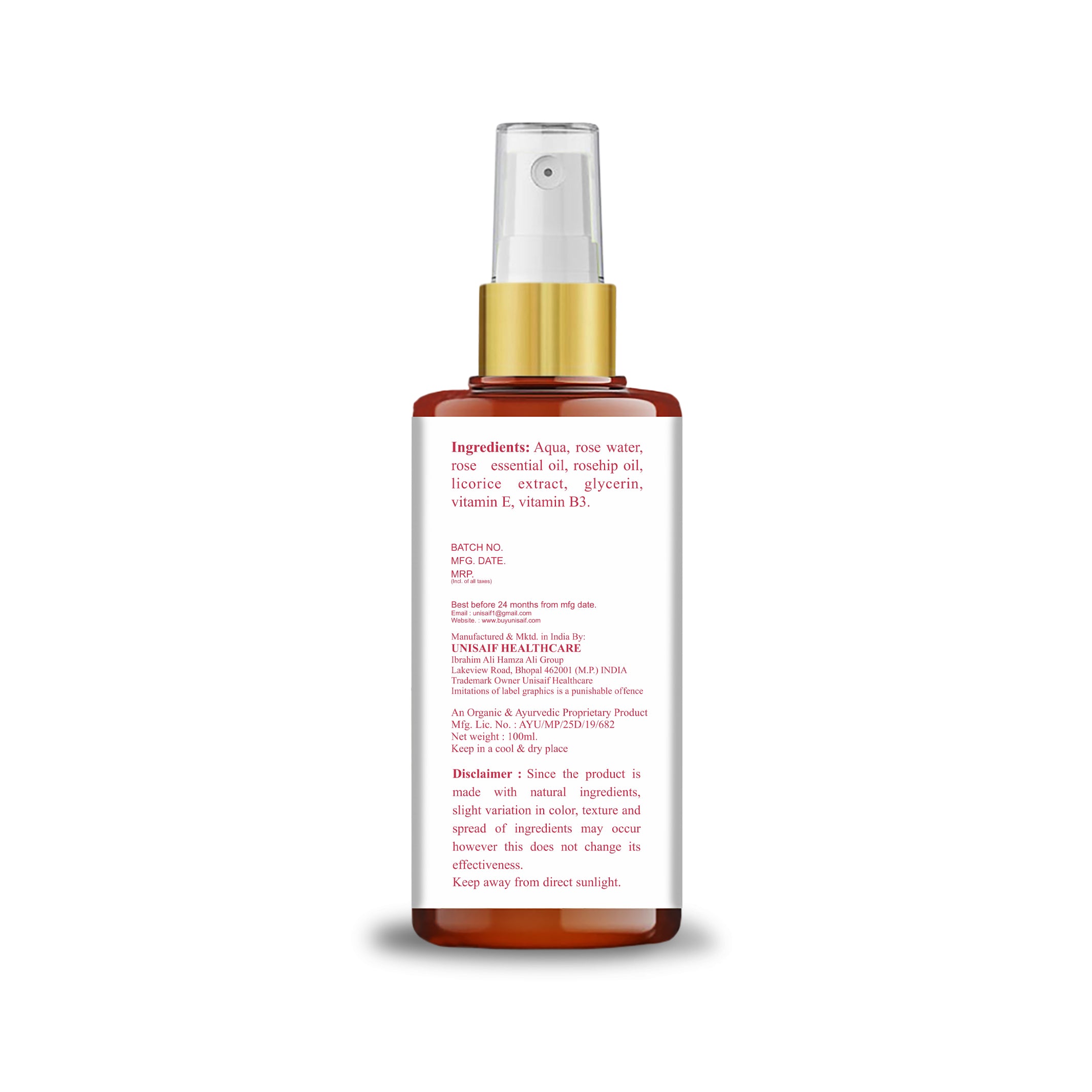 Rose Hydrating Toner/ Facial Mist (100ml) With Rose Oil | Unclog pores| Makeup Removal