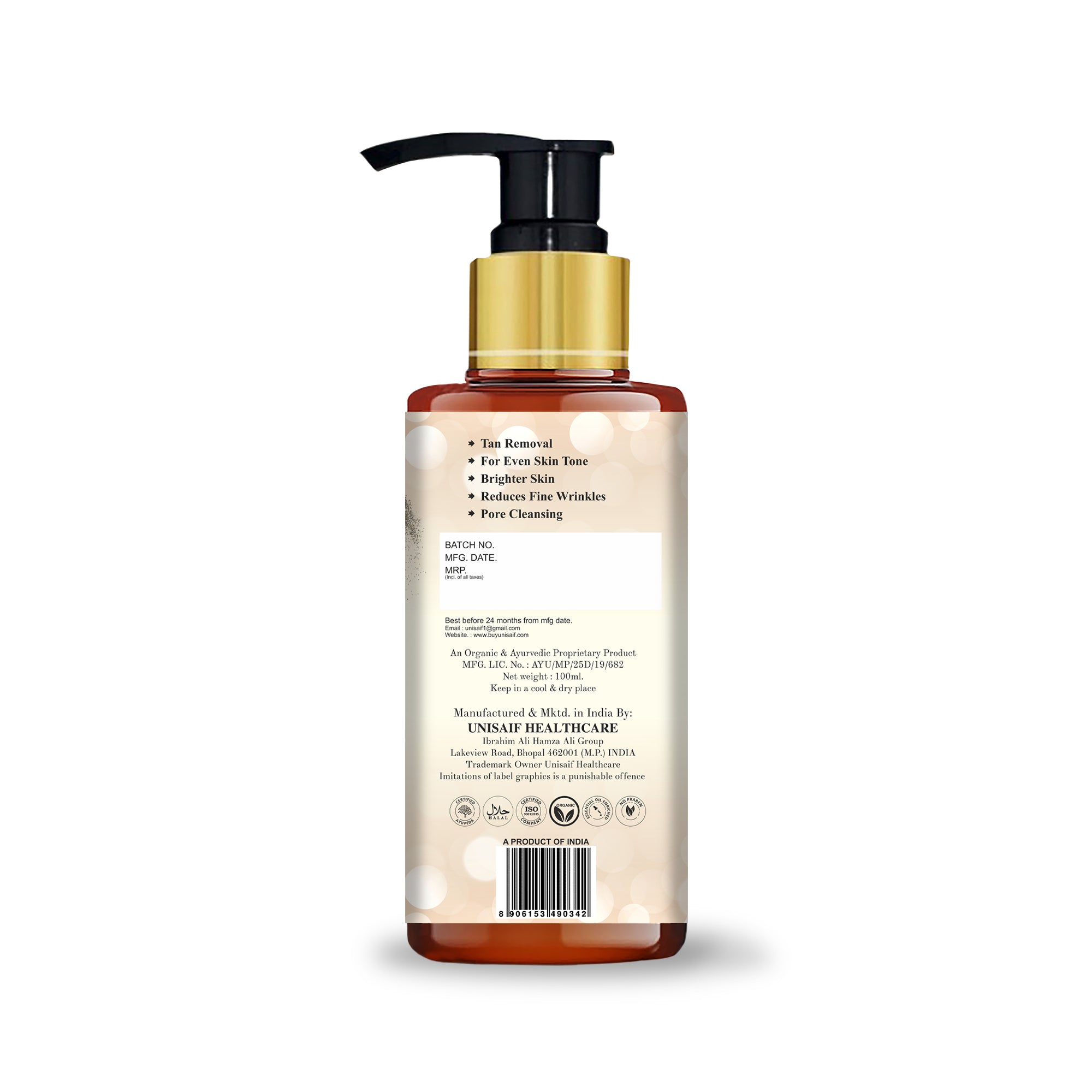 Truffle Vitamin C Organic Facewash (100ml) With 24K Gold | Tan Removal| Treats Even Skin Tone| Brightens Complexion