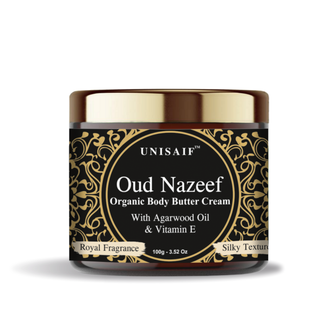 Oud Nazeef Organic Body Butter Cream (100g) With Agarwood Oil, Vitamin E |Skin Dryness| Moisturization| Soothing Effect