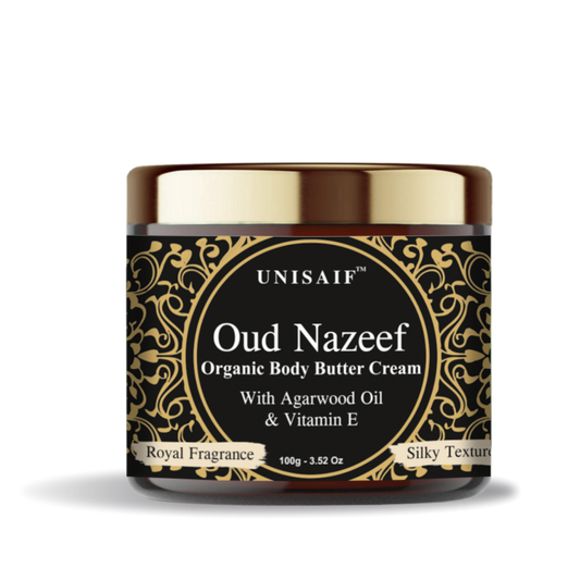 Oud Nazeef Organic Body Butter Cream (100g) With Agarwood Oil, Vitamin E |Skin Dryness| Moisturization| Soothing Effect