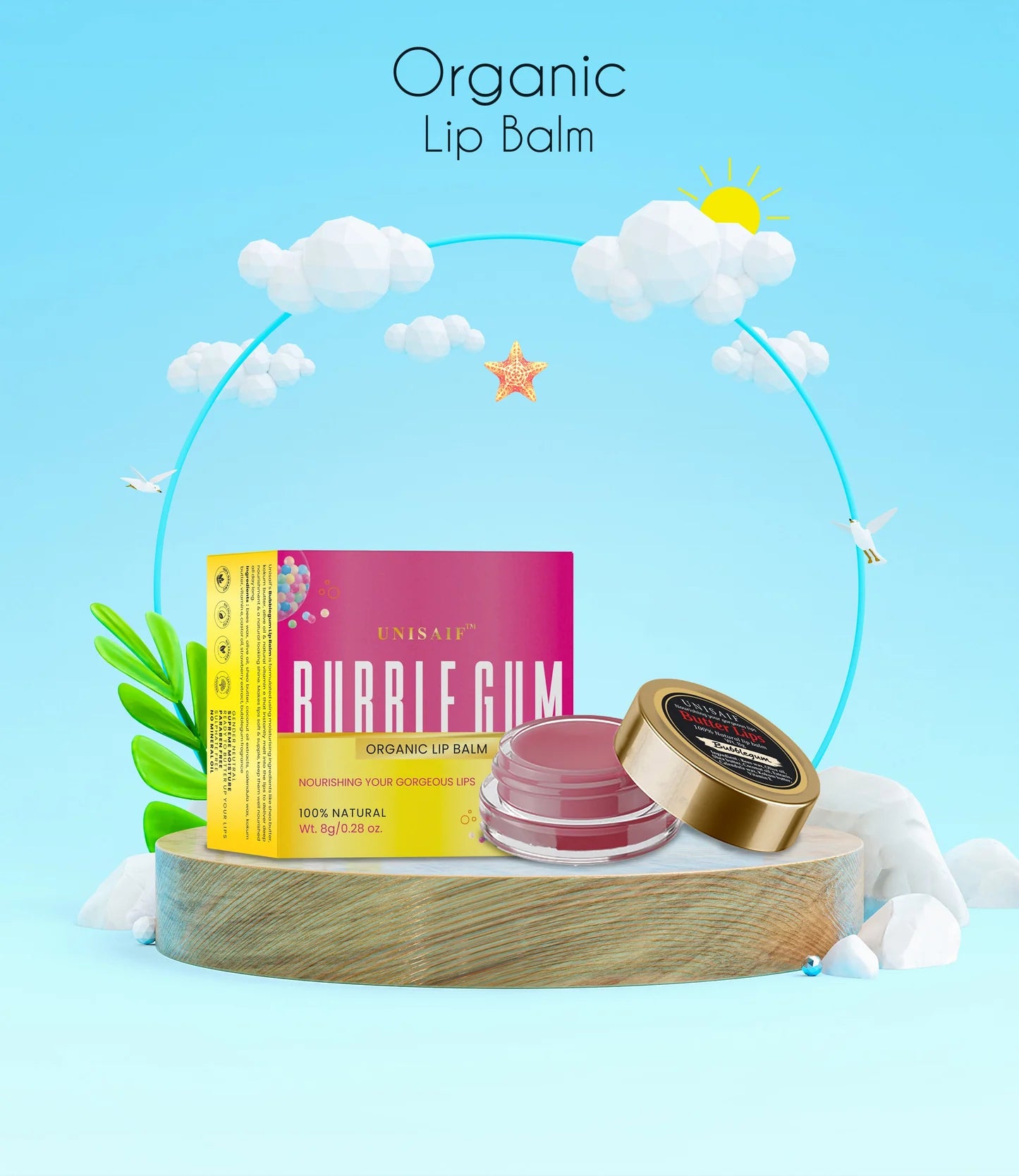 Bubblegum Organic Butter Lip Balm (8g) Gorgeous Lips | 100% Natural | Mineral Oil Free