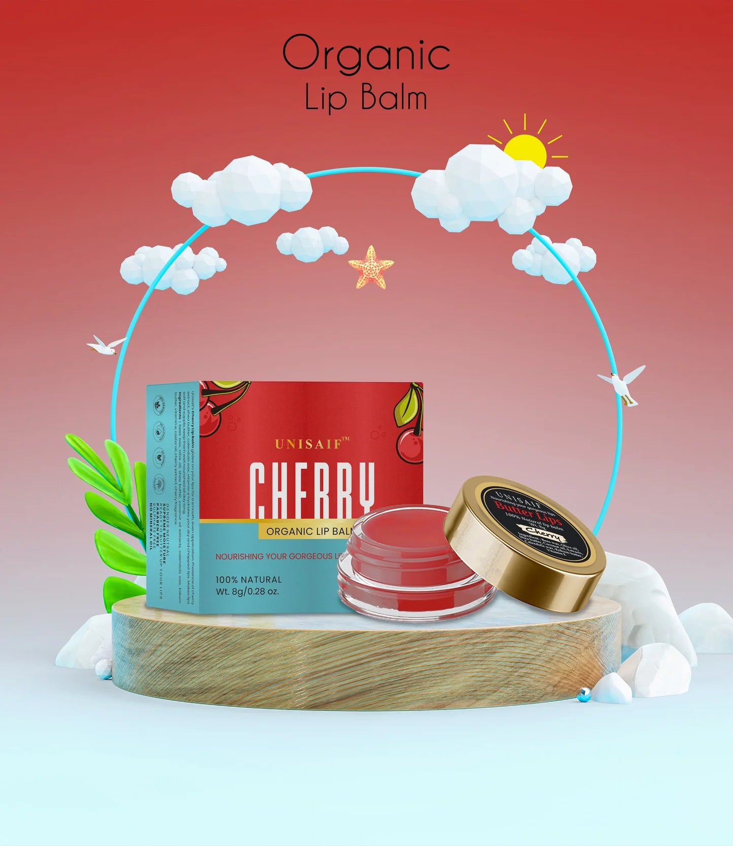 Cherry Organic Butter Lip Balm (8g) Gorgeous Lips | 100% Natural | Mineral Oil Free