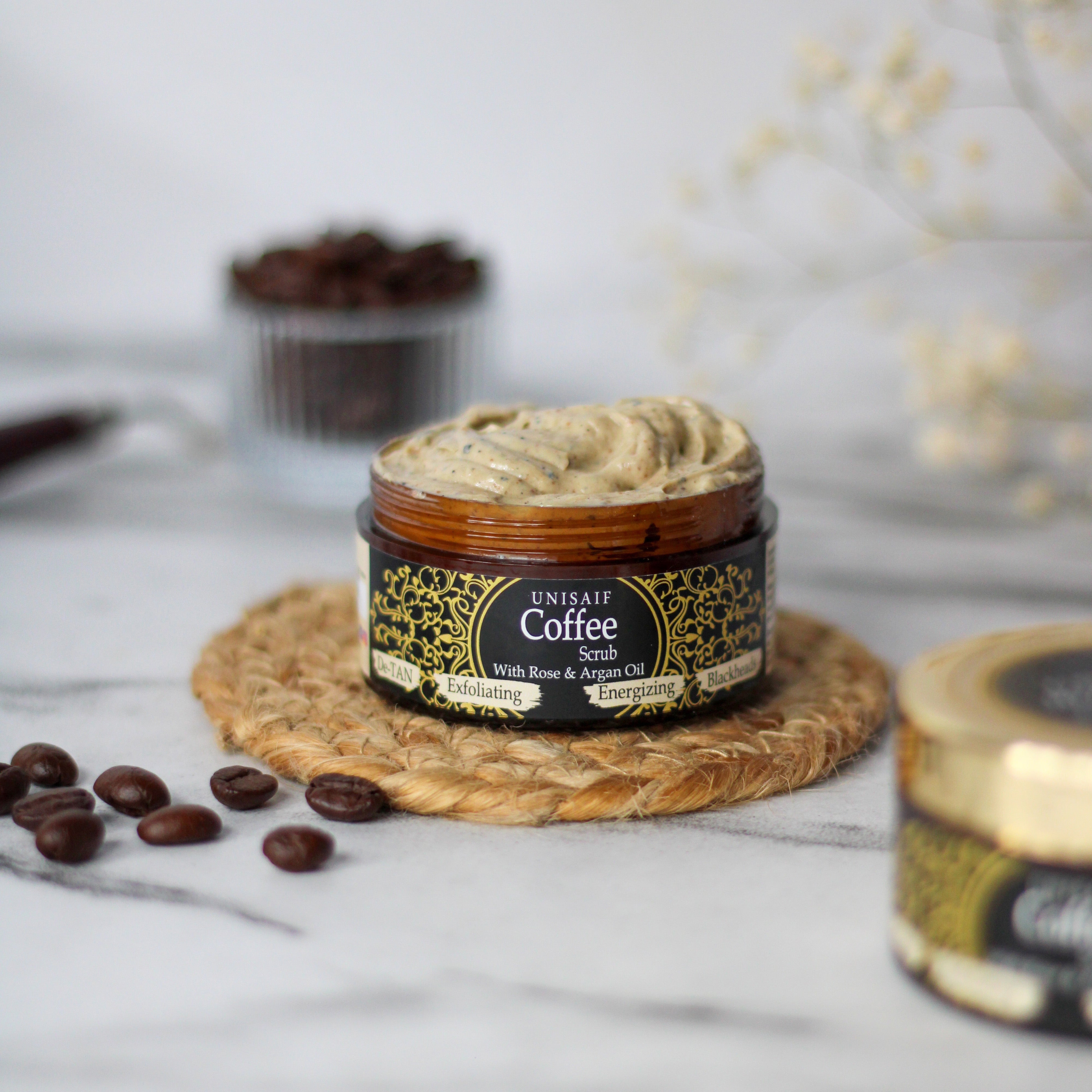 Coffee Organic Scrub (50g) With Rose Oil For |De tan| Exfoliation| Hydration| Cleansing