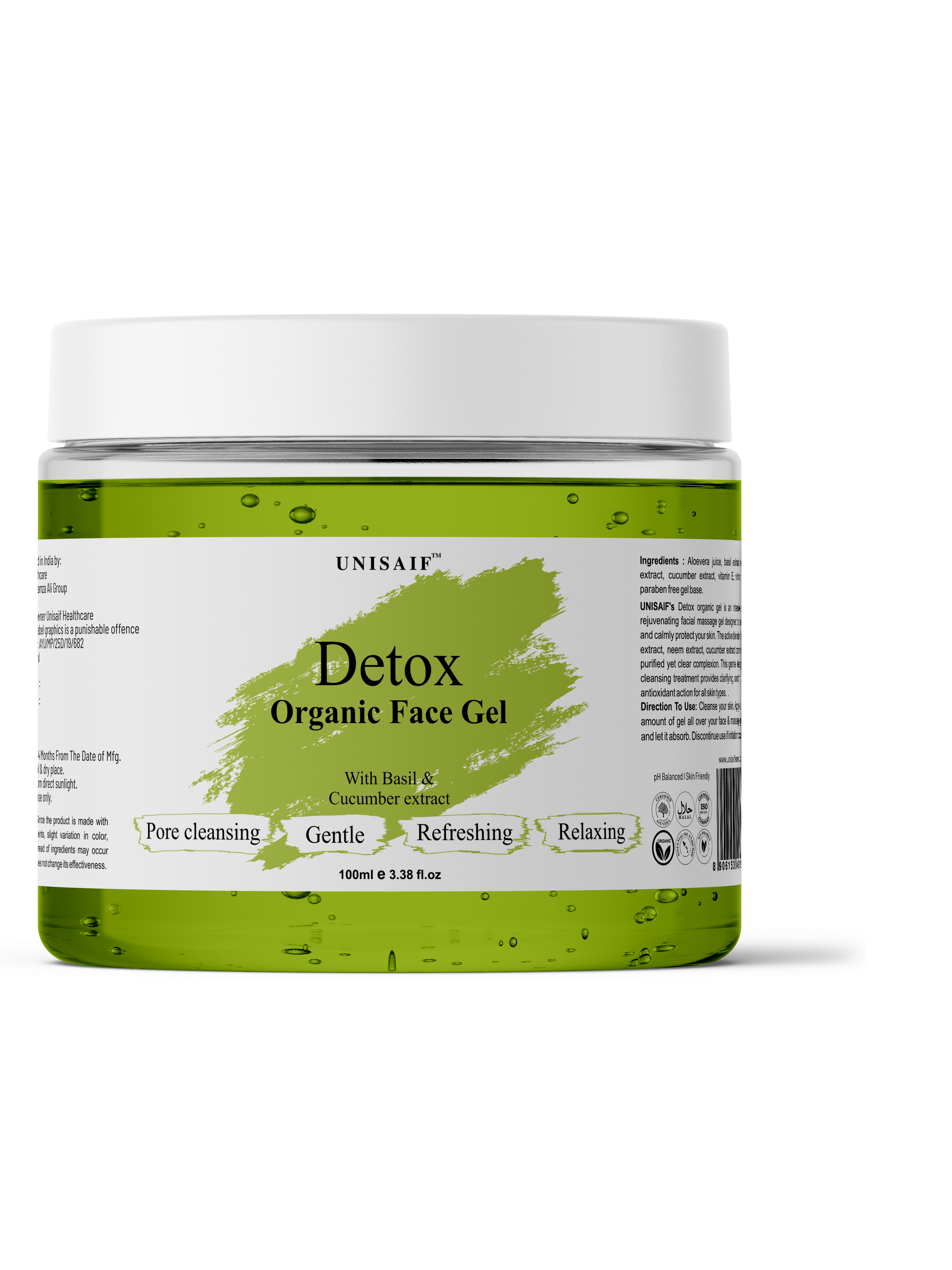Detox Organic Facial Gel (100g) With Basil Extract |Pore Cleansing| Gentle| Refreshing| Relaxing| NO PARABEN