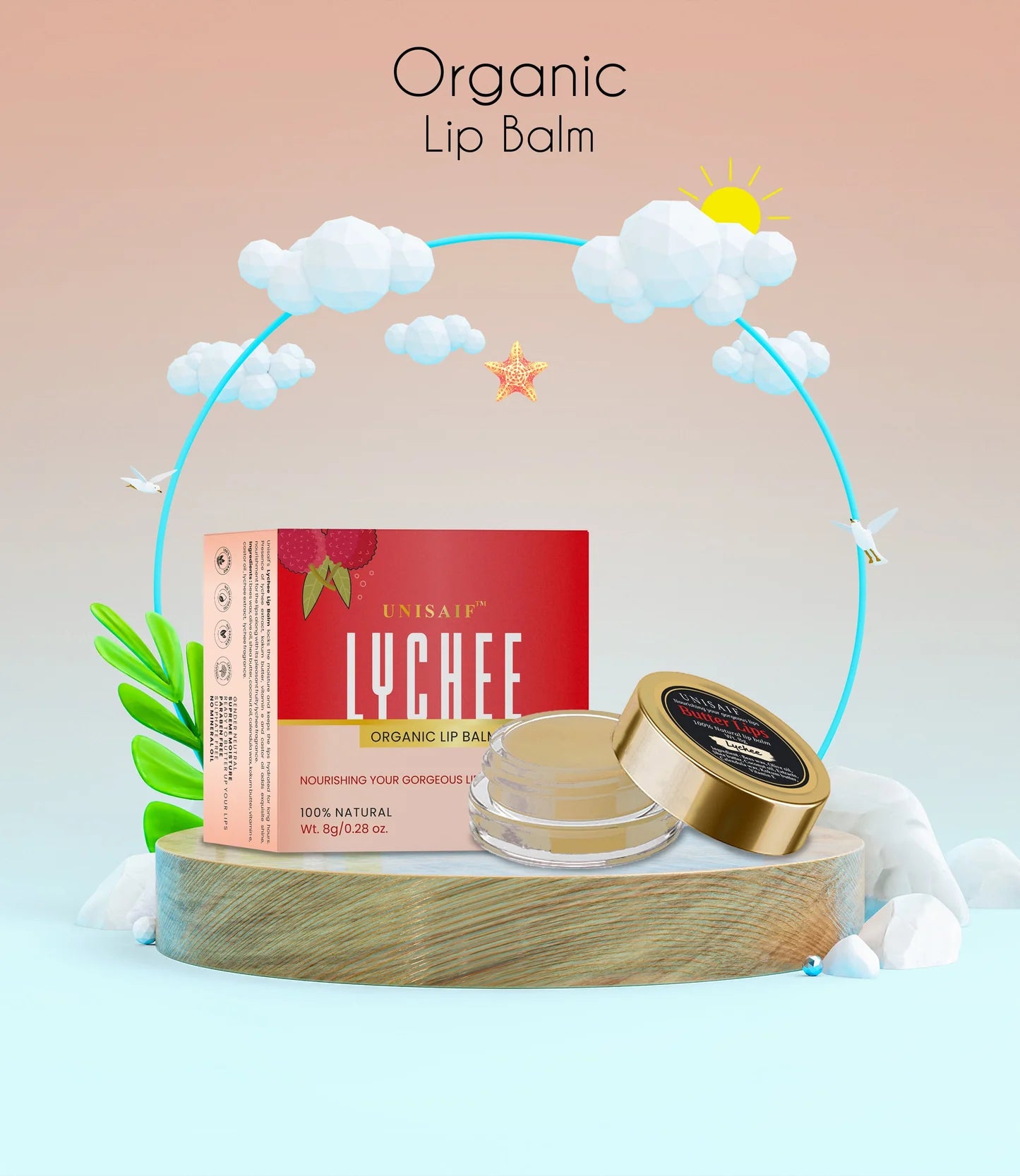 Lychee Organic Butter Lip Balm (8g) Gorgeous Lips | 100% Natural | Mineral Oil Free