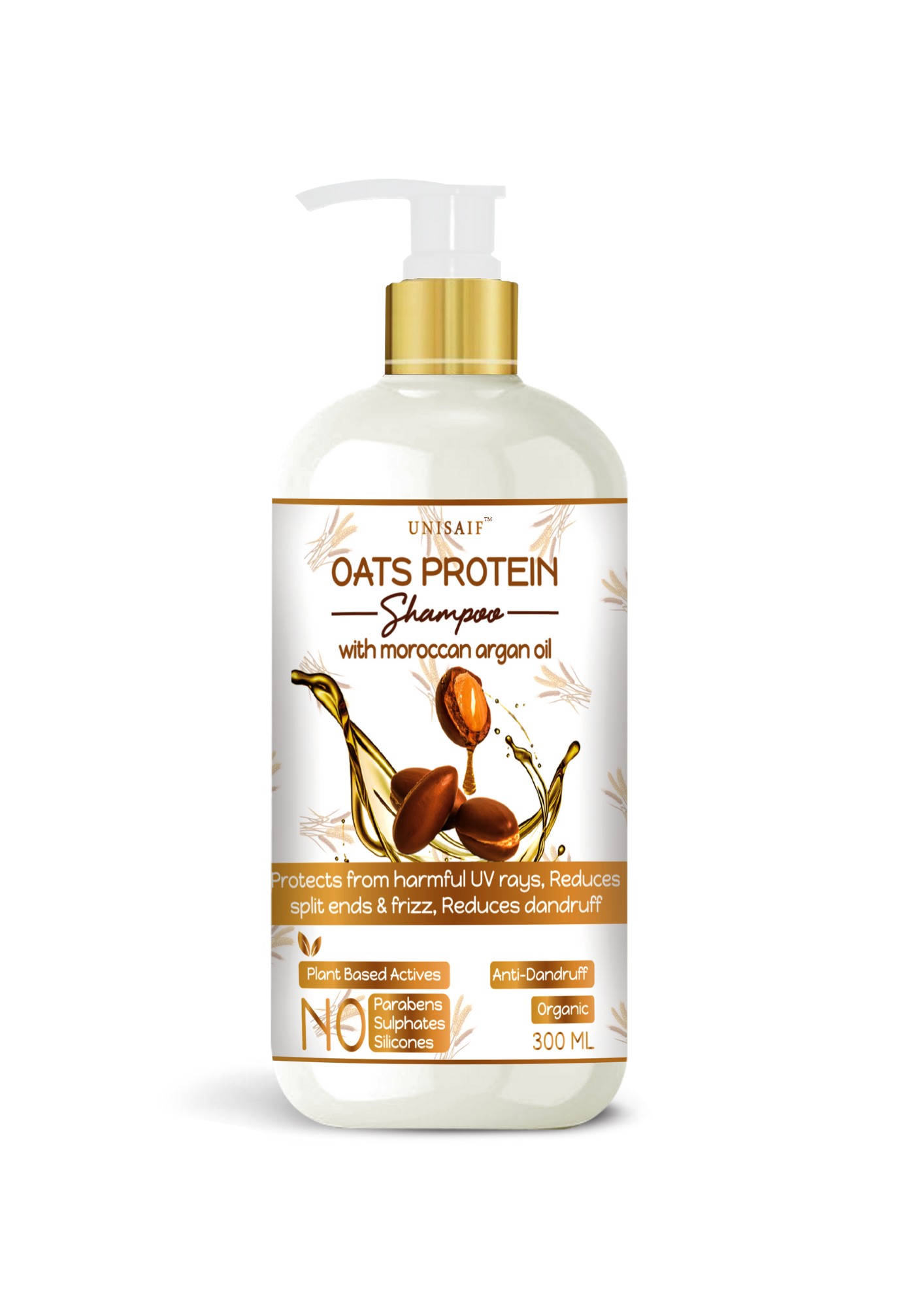 Oats Protein Organic Shampoo (300ml) With Moroccan Argan Oil For Split Ends & Frizz Control | Strengthening | Damage Repair | NO SULPHATE NO PARABEN
