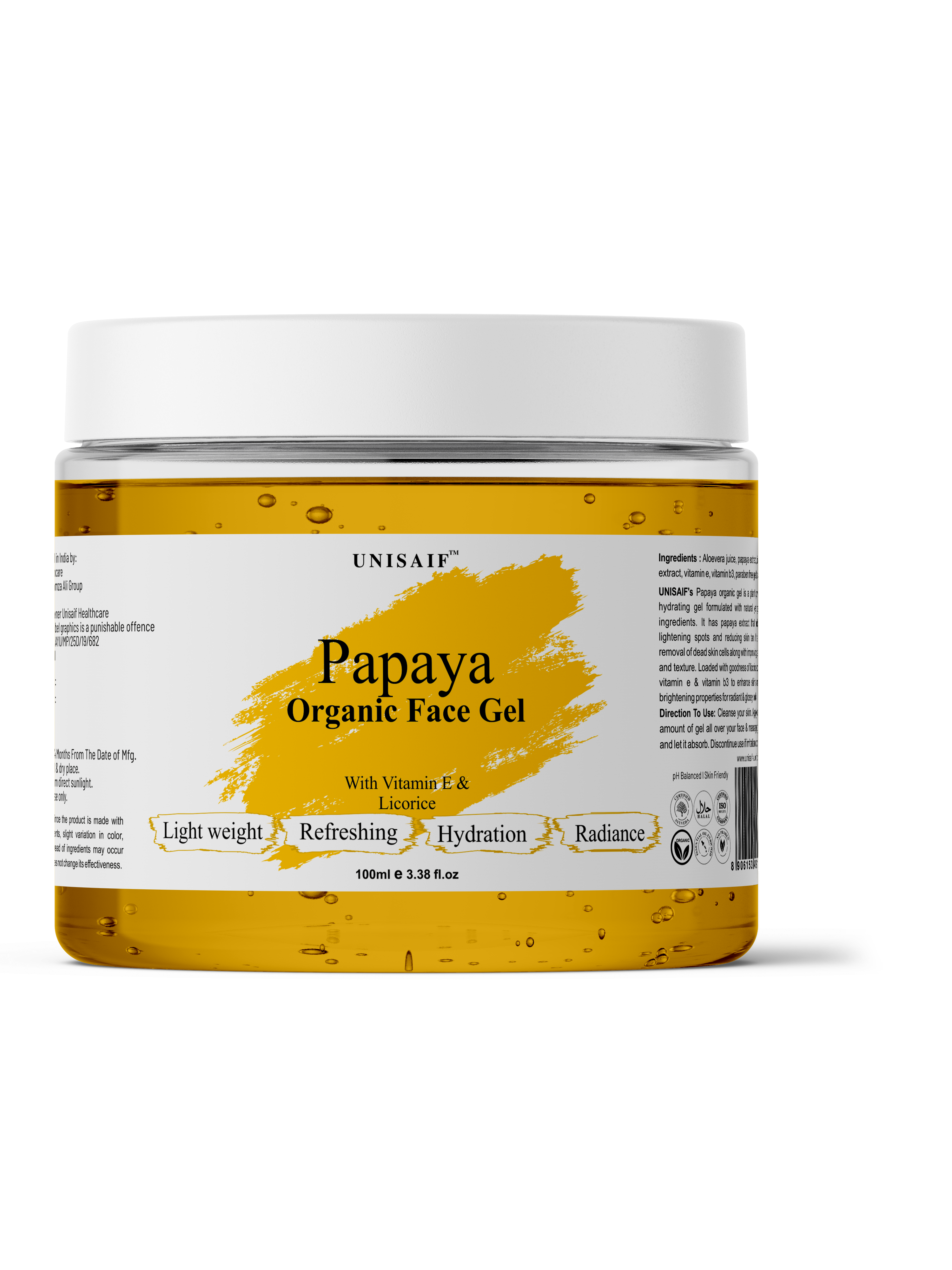 Papaya Organic Facial Gel (100g) With Licorice | Hydrating| Light Weight| Refreshing| Radiance| NO PARABEN