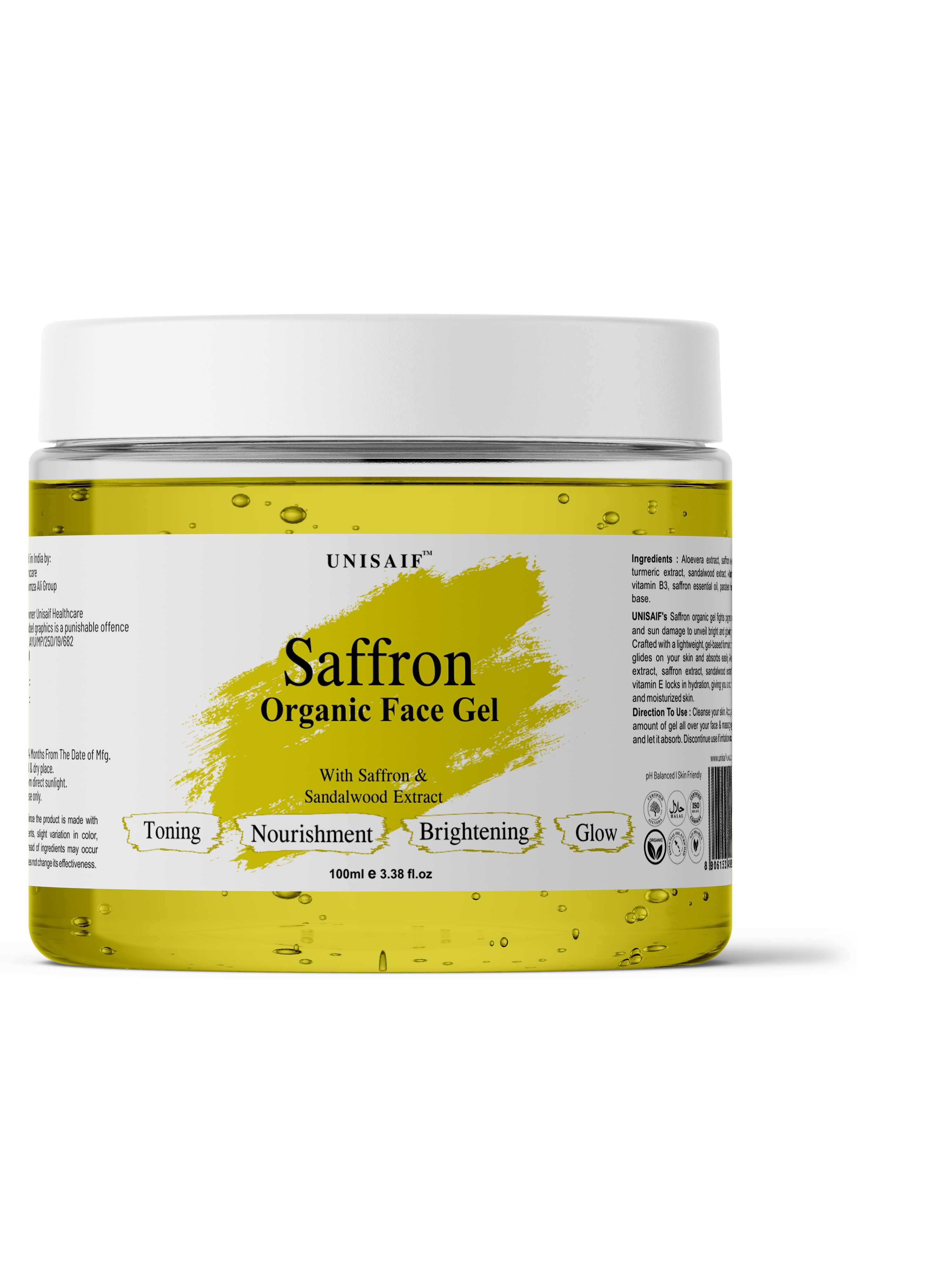 Saffron Organic Facial Gel (100g) With Sandalwood Extract |Skin Toning| Nourishment| Brightening| Glow| NO PARABEN