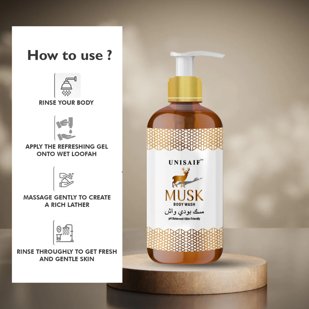 Musk Arabian Luxury Organic Body wash (300ml) | Sulphate & Paraben Free| Skin Friendly| Optimum PH| Nourishing
