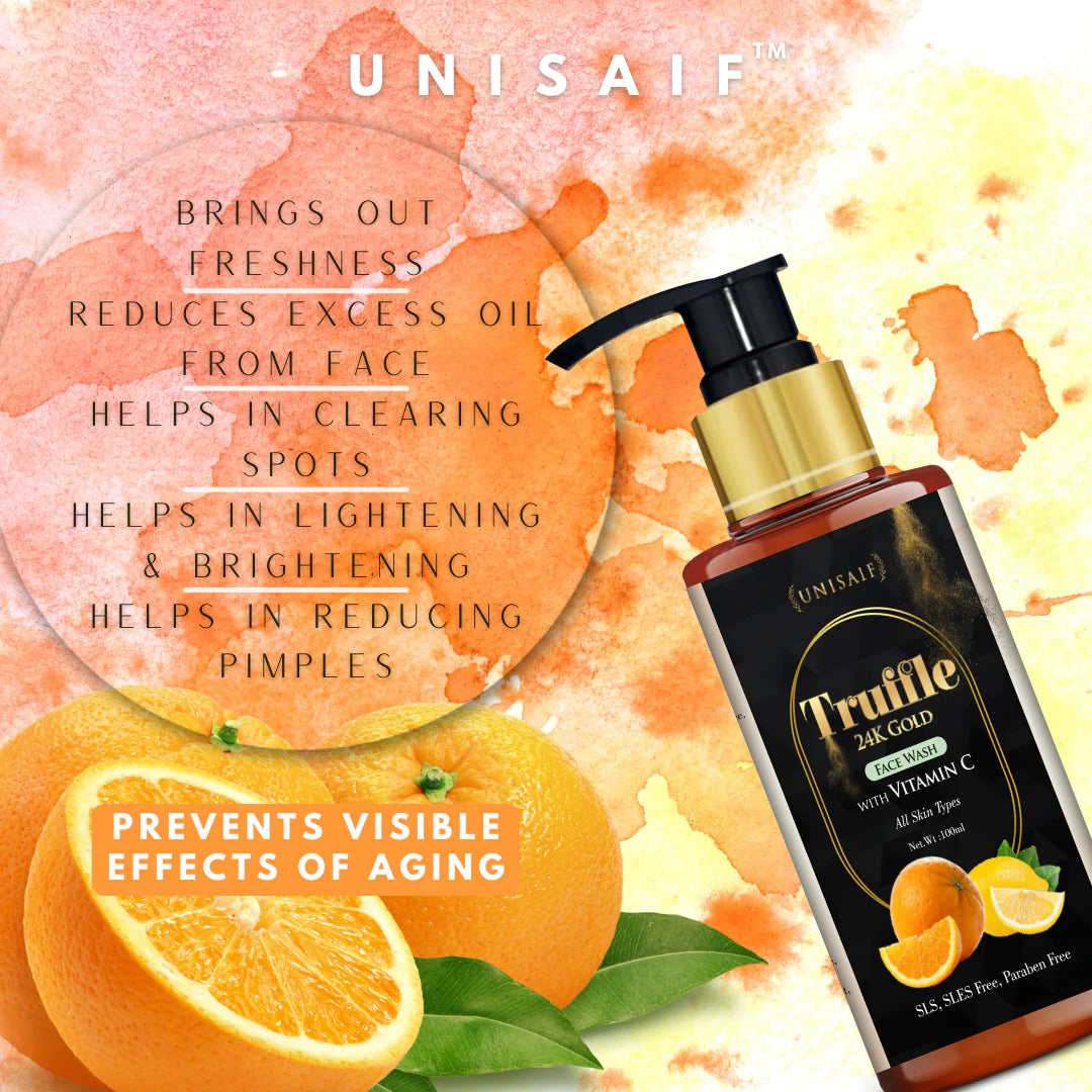 Truffle Vitamin C Organic Facewash (100ml) With 24K Gold | Tan Removal| Treats Even Skin Tone| Brightens Complexion