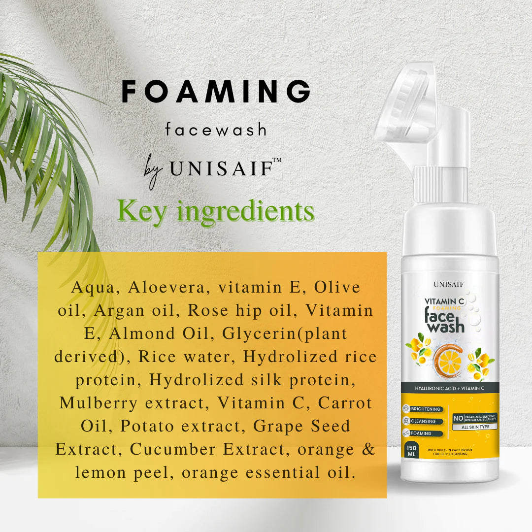 Vitamin C Organic Foaming Facewash (150ml) With Hyaluronic Acid & Vitamin C |Brightening| Cleansing| Hydration| NO PARABEN, NO SULPHATE, NO MINERAL OIL