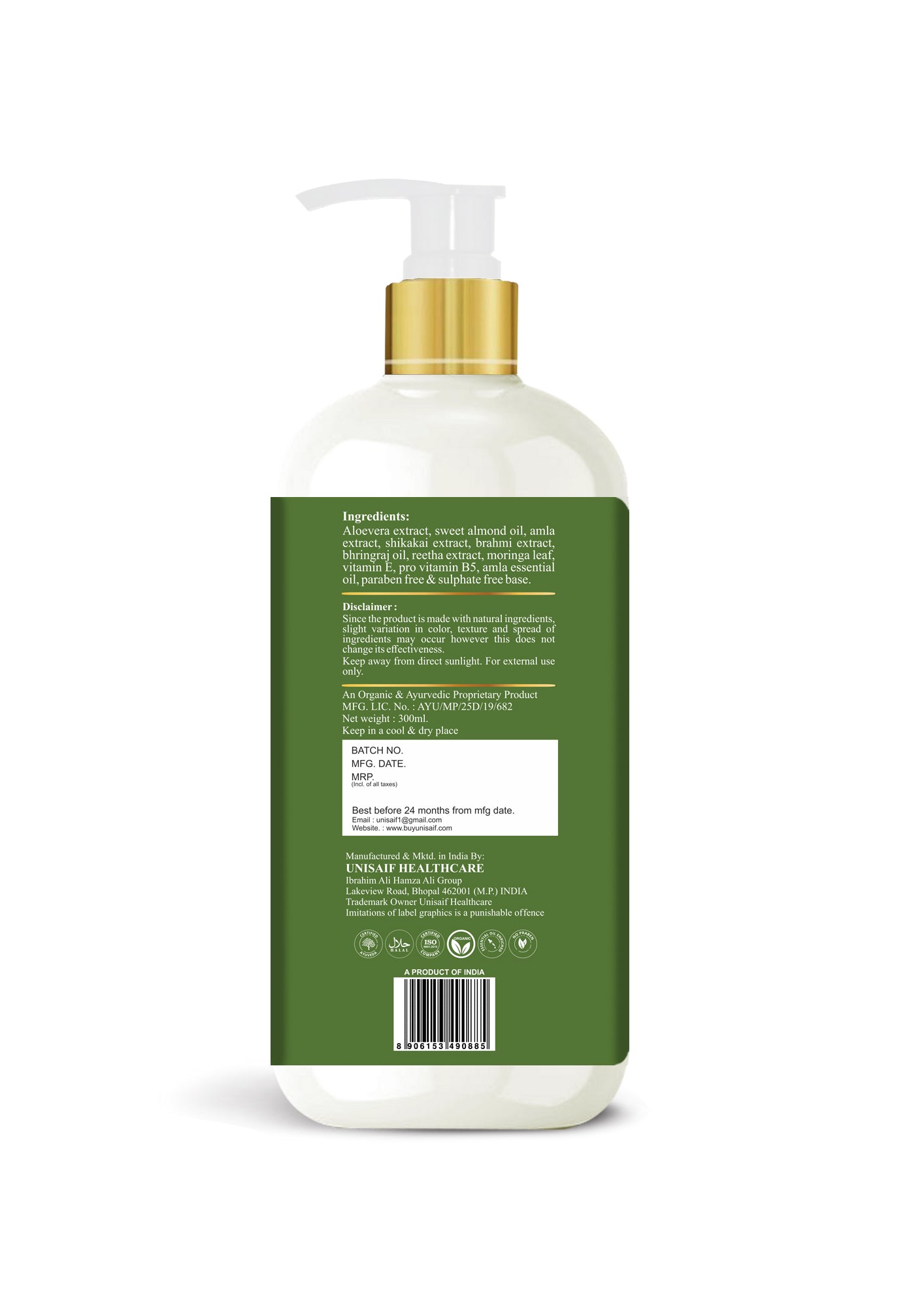 Amla Shikakai Organic Shampoo (300ml) With Natural Extract Of Brahmi & Bhringraj | Restores Shine & Texture| Hair growth| NO SULPHATE NO PARABEN