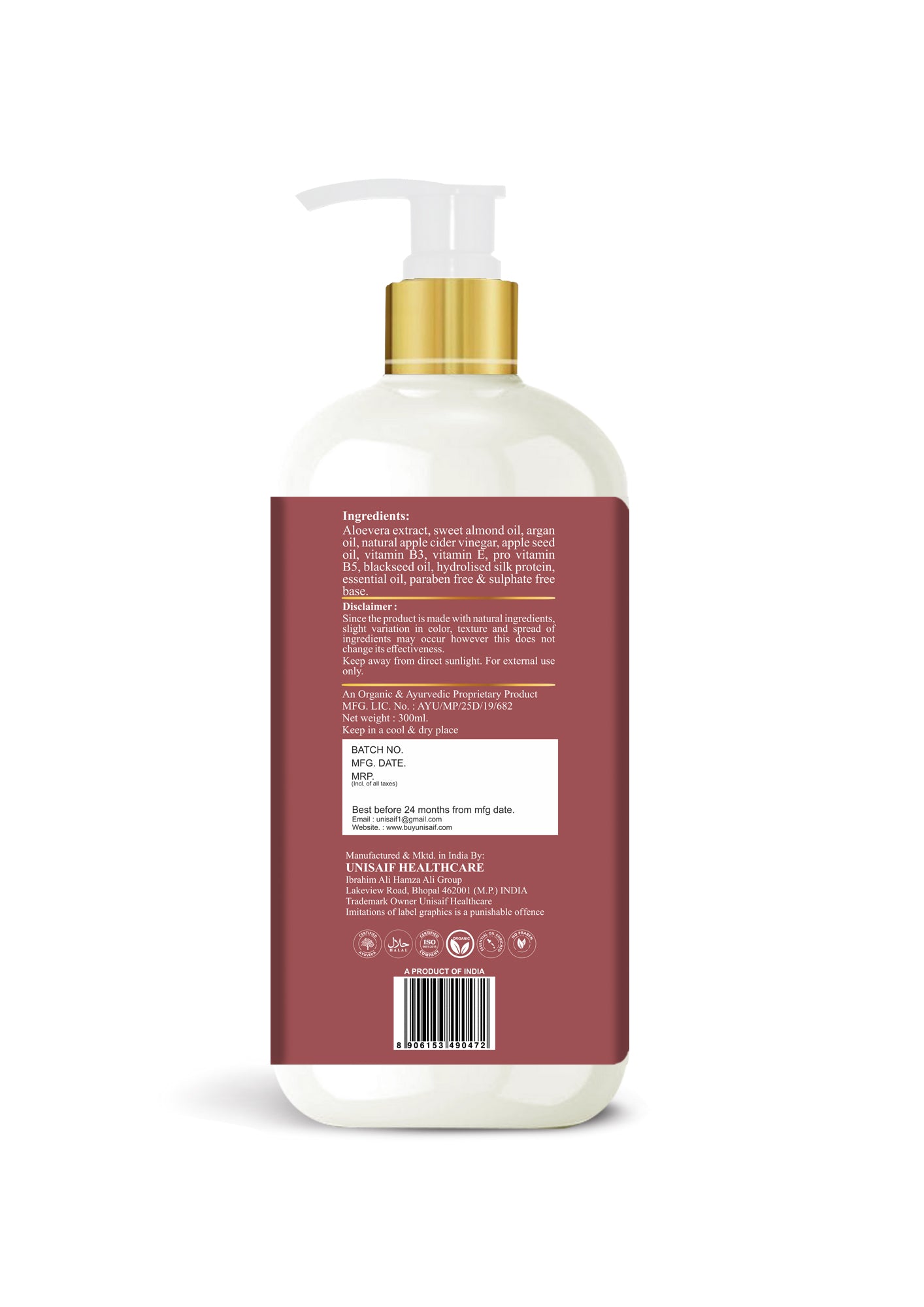 Apple Cider Vinegar Organic Shampoo (300ml) Anti-Dandruff |Smoothening | Silkyness| Natural Shine | NO SULPHATE NO PARABEN