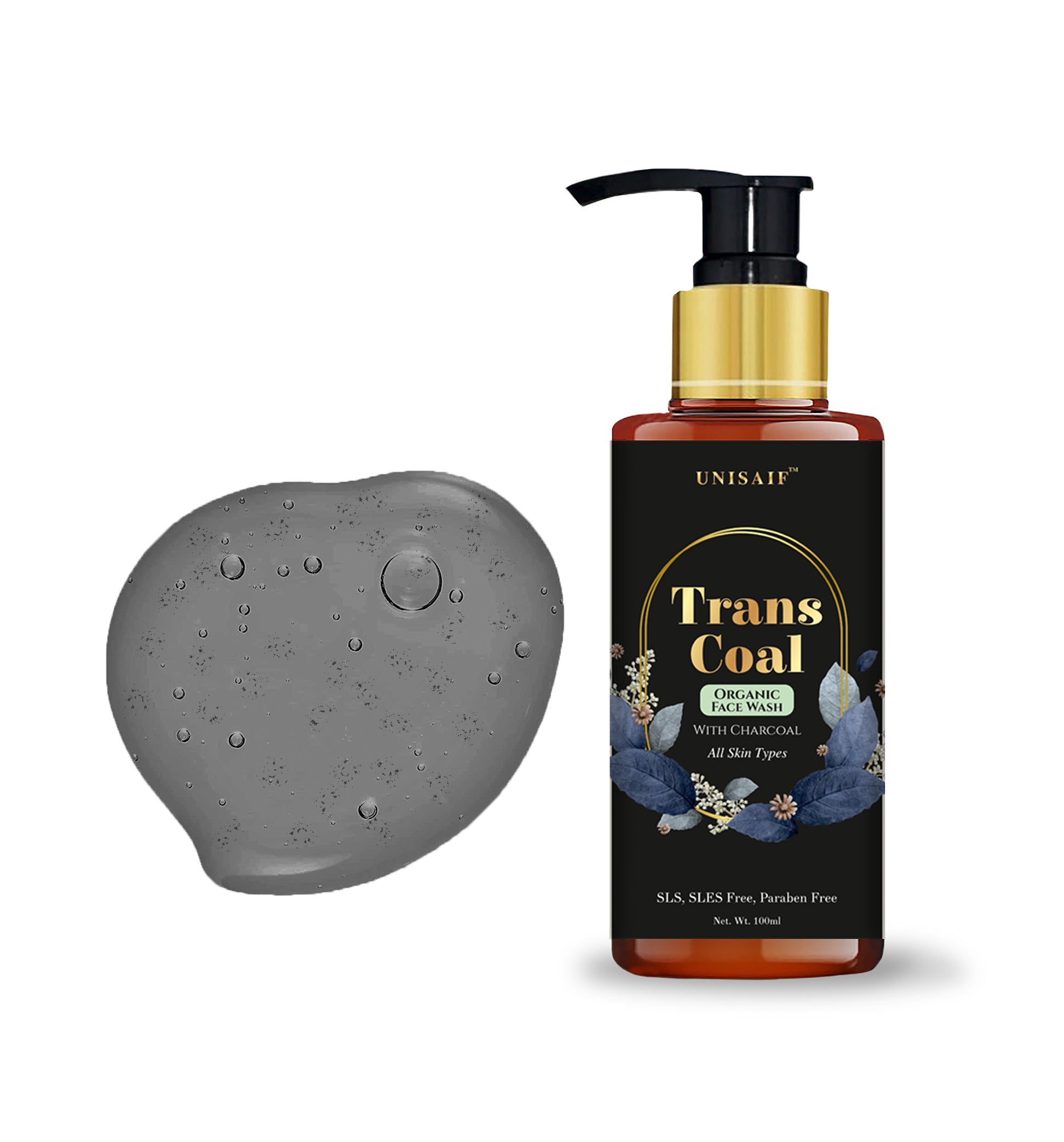Transcoal Charcoal Organic Facewash (100ml) With Activated Charcoal | Acne Prevention| Oil Control | Deep Cleansing| Boost Radiance