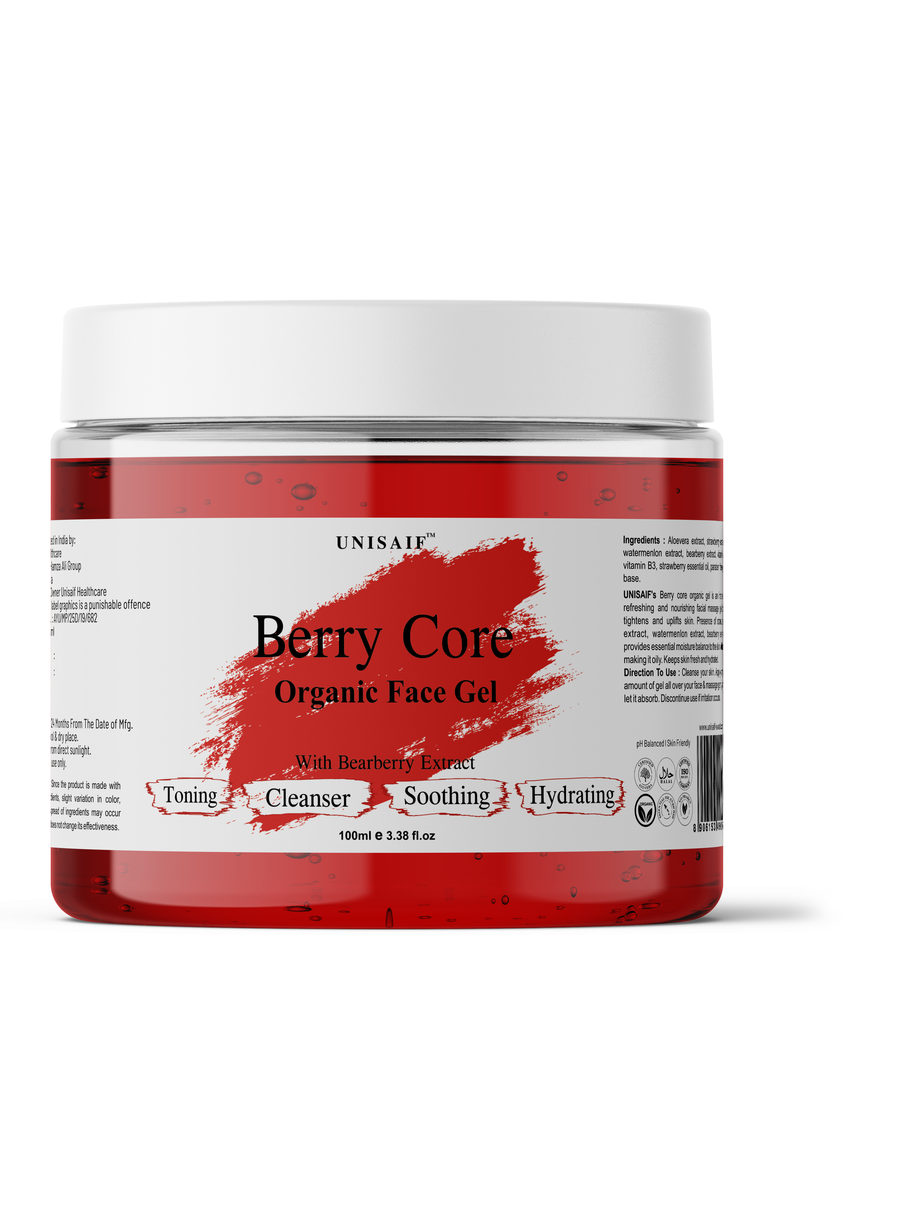 Berry Core Organic Facial Gel (100g) With Bearberry Extracts | Skin Toning| Cleansing| Soothing| Hydration| NO PARABEN NO SULPHATE