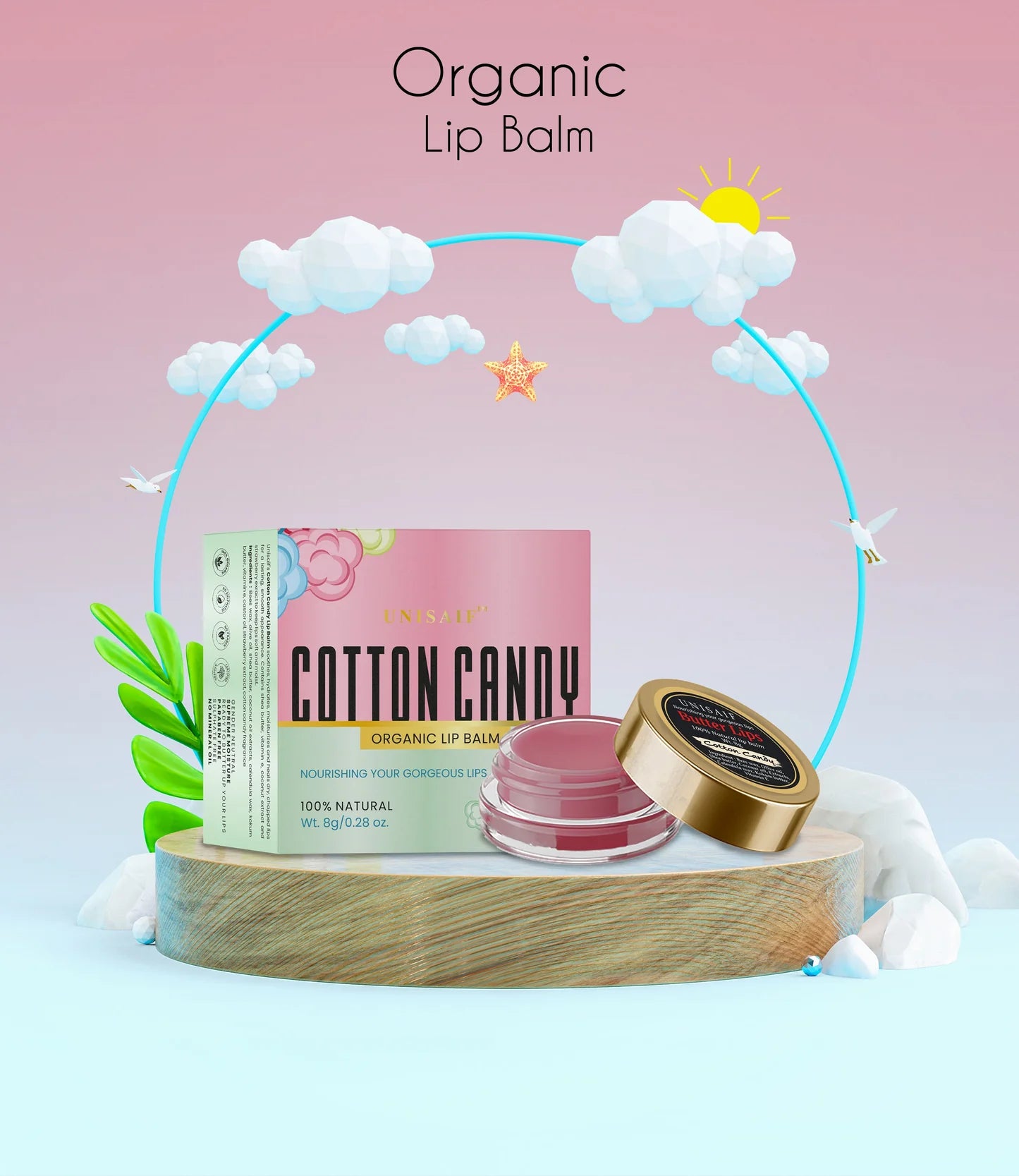 Cotton Candy Organic Butter Lip Balm (8g) Gorgeous Lips | 100% Natural | Mineral Oil Free